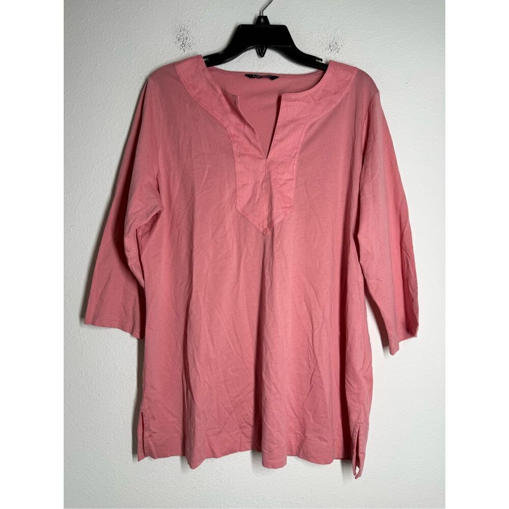 Ralph Lauren Tunic Top Salmon Pink 3/4 Sleeve V-Neck Cotton Sz L See Description